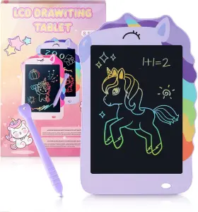 Km806 Decute Unicorn Toys Lcd Writing Tablet For Girls Kids Colorful 7 Inch W X 10.2 H Purple