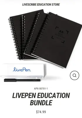 Apx-00701 Livescribe Livepen Smart Pen And 4 Spiral Notebooks Bundle Set Education