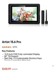 Xp-pen Artist Pro Graphics Tablet 15.6-INCH With & Accessories. Fixed Price $200.00.